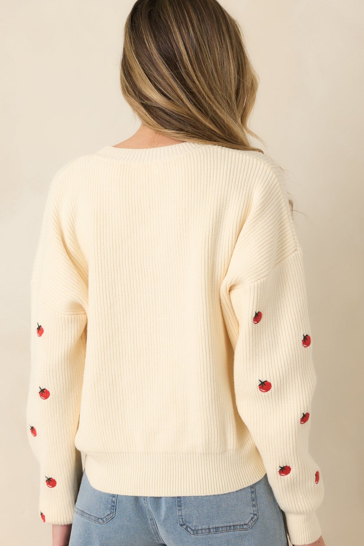 Fresh From the Vine Ivory Multi Ribbed Knit Tomato Sweater