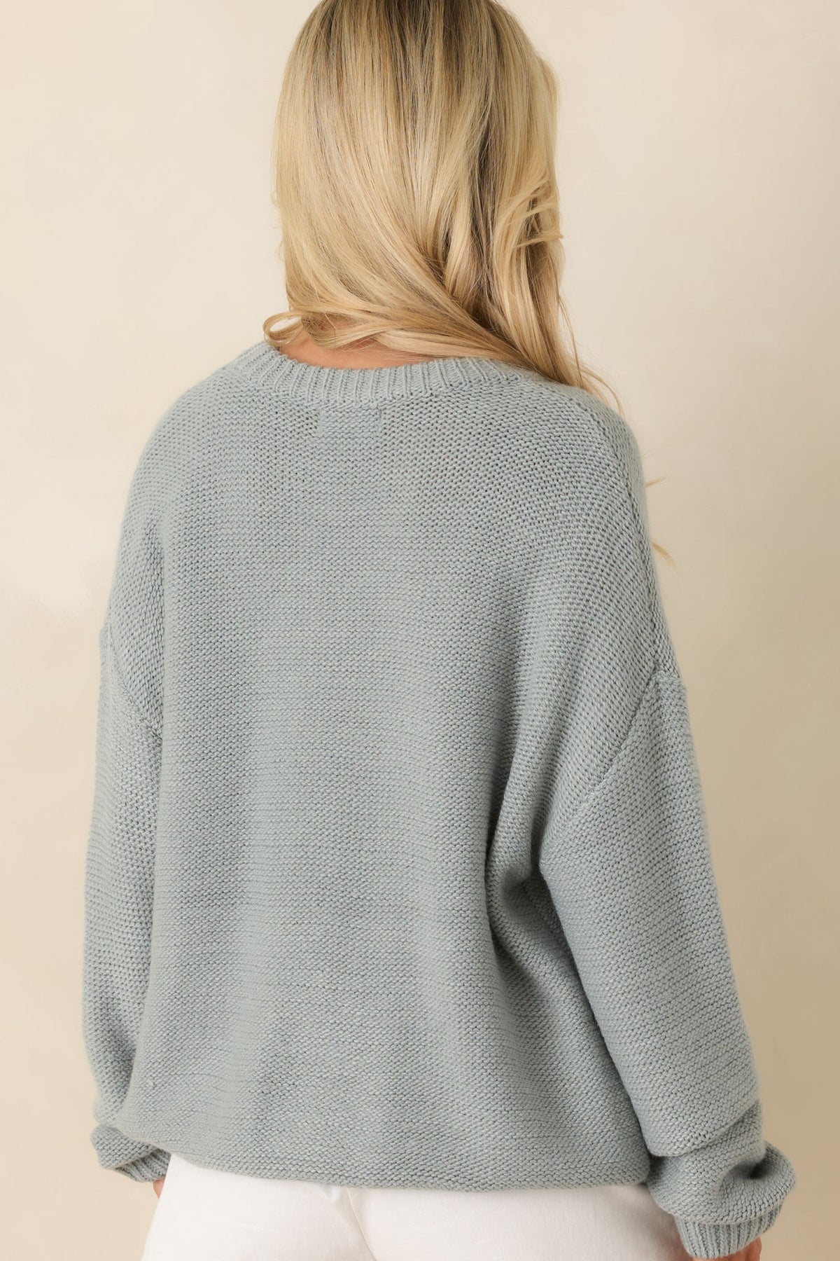 Moments in Stillness Stone Blue Cable Knit Sweater