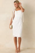 Feels Like Fate Ivory Lace Tie Strap Midi Dress