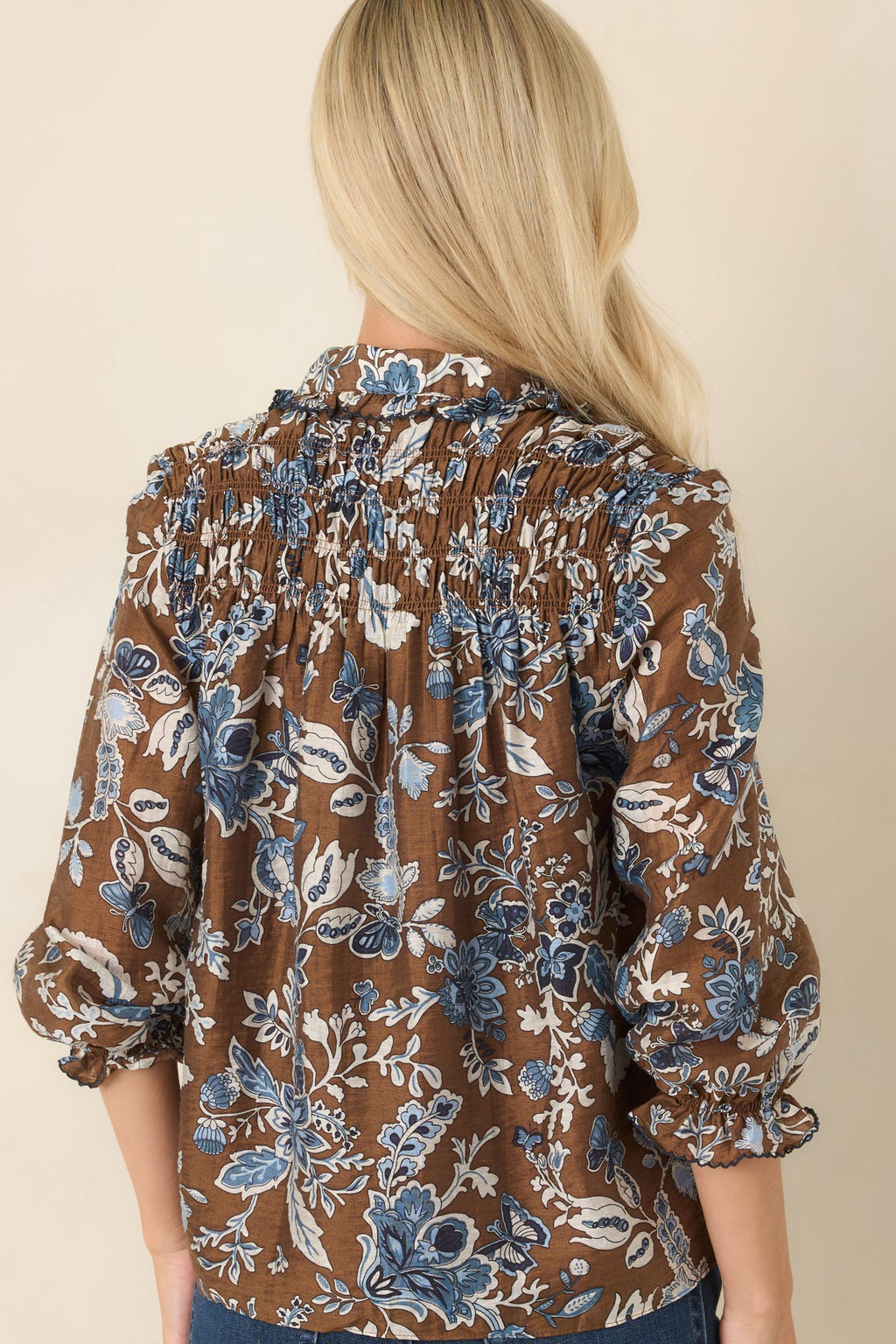 A Story of Her Own Brown & Blue Floral Blouse