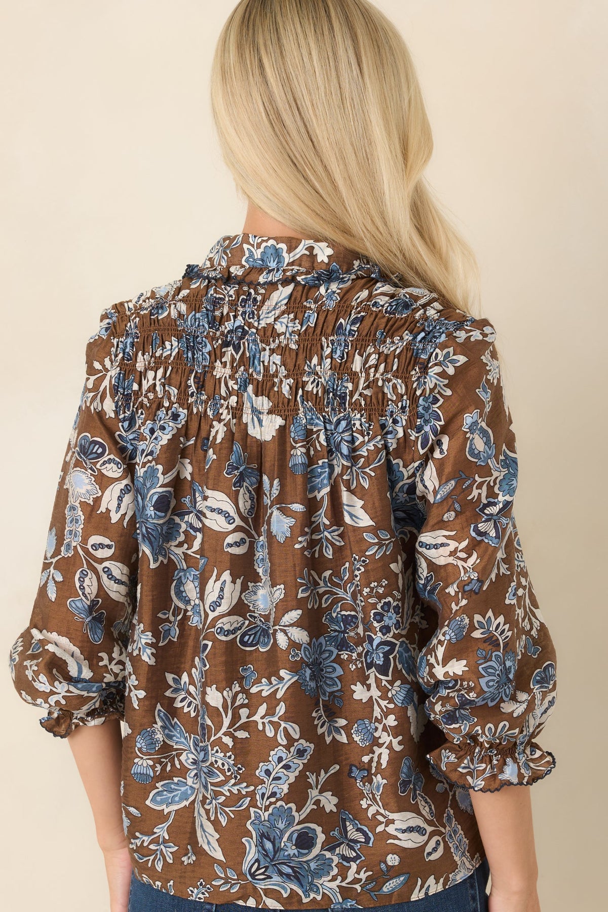 A Story of Her Own Brown & Blue Floral Blouse