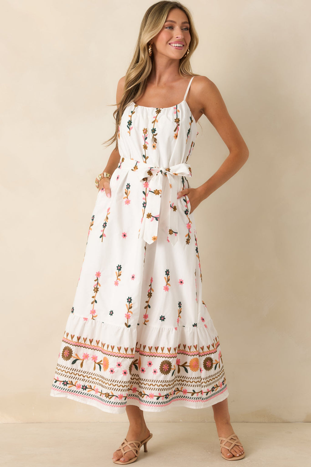 Sweet Talk & Sunshine Ivory Multi Floral Embroidered Maxi Dress