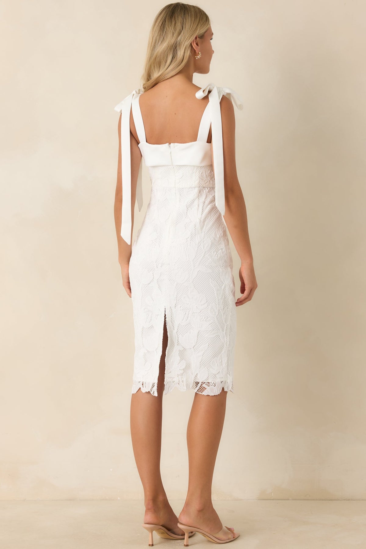 Feels Like Fate Ivory Lace Tie Strap Midi Dress