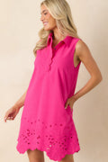 The Sweet Spot Hot Pink Cotton Floral Eyelet Mini Dress