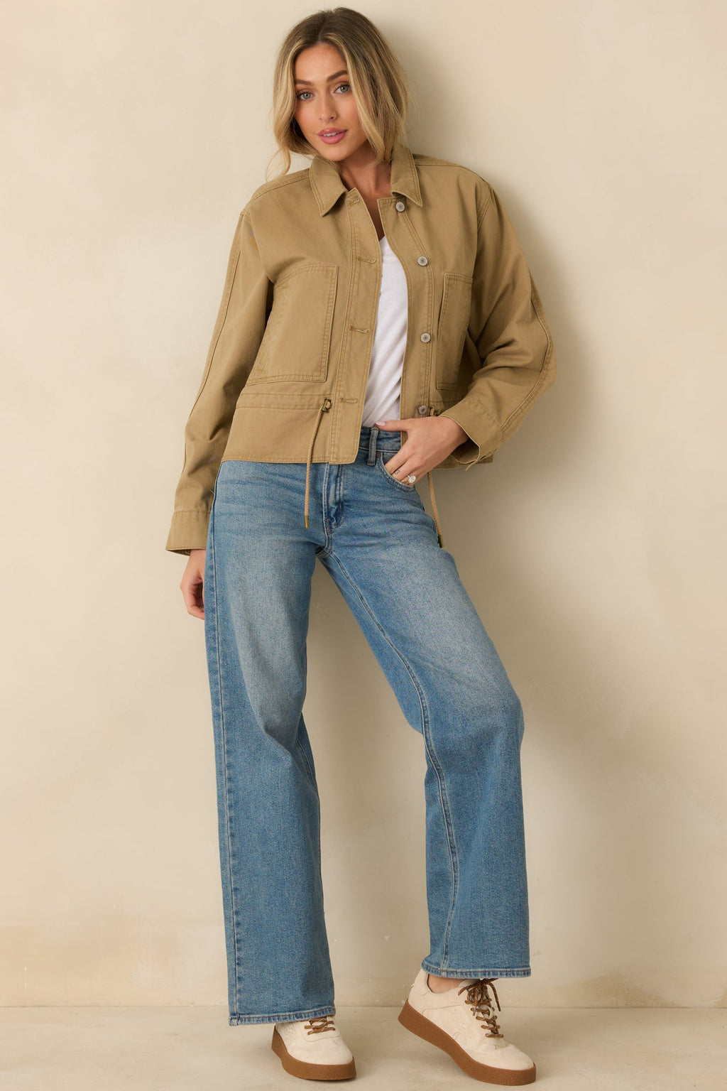 Let's Go There Tan Cotton Twill Utility Jacket