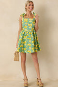 Sounds Like Fun Green Lemon Print Cotton Denim Mini Dress