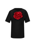 Black Cotton T-Shirt With Sequin Rose