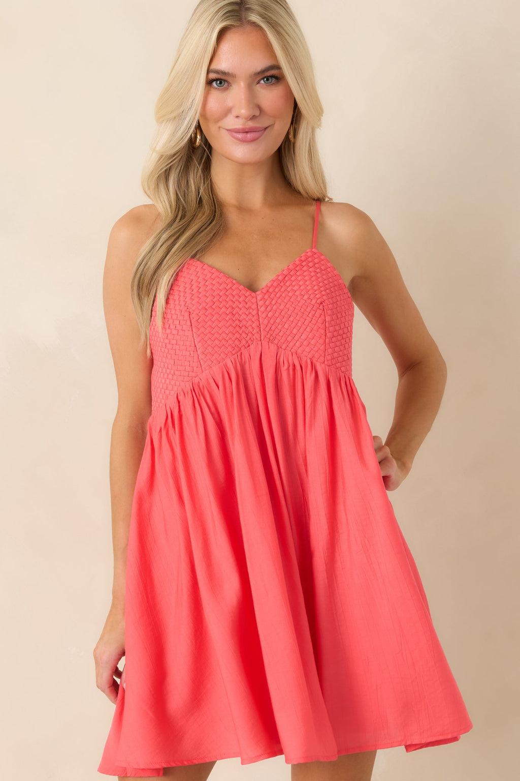 Talk Flirty to Me Coral Pink Woven Mini Dress