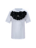 Black Middle Large Roses Cotton T-Shirt