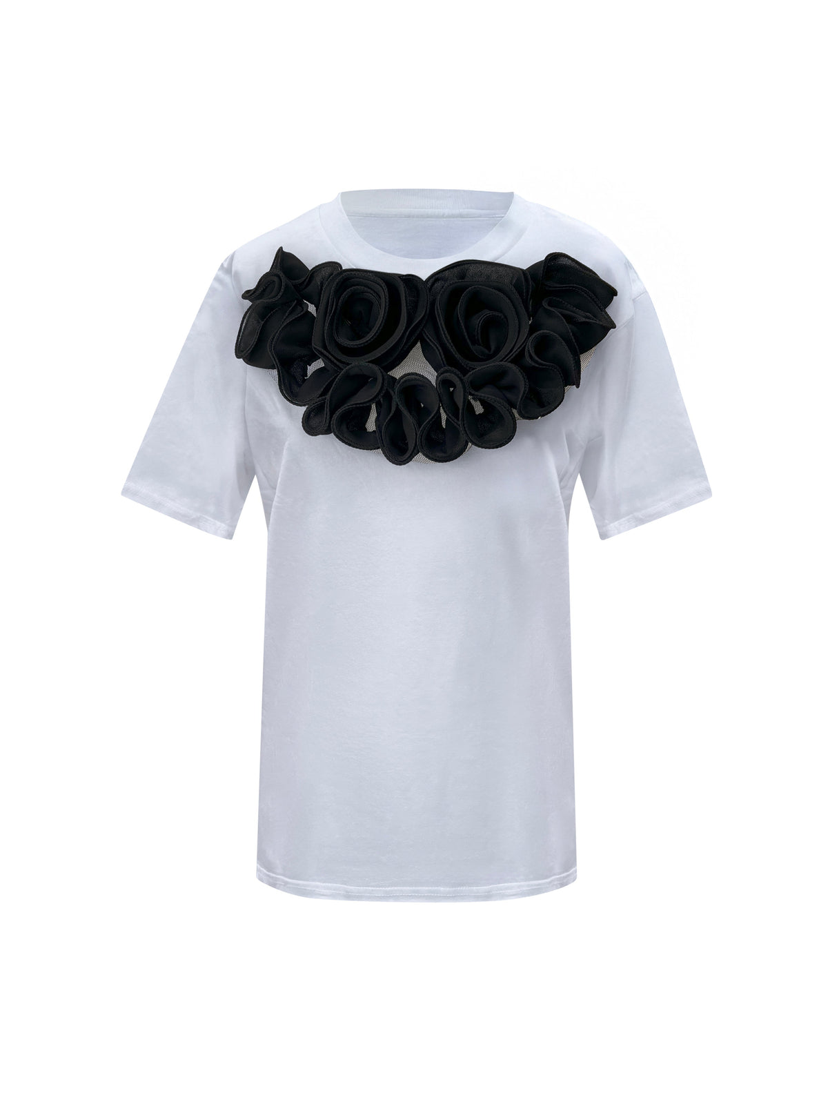 Black Middle Large Roses Cotton T-Shirt