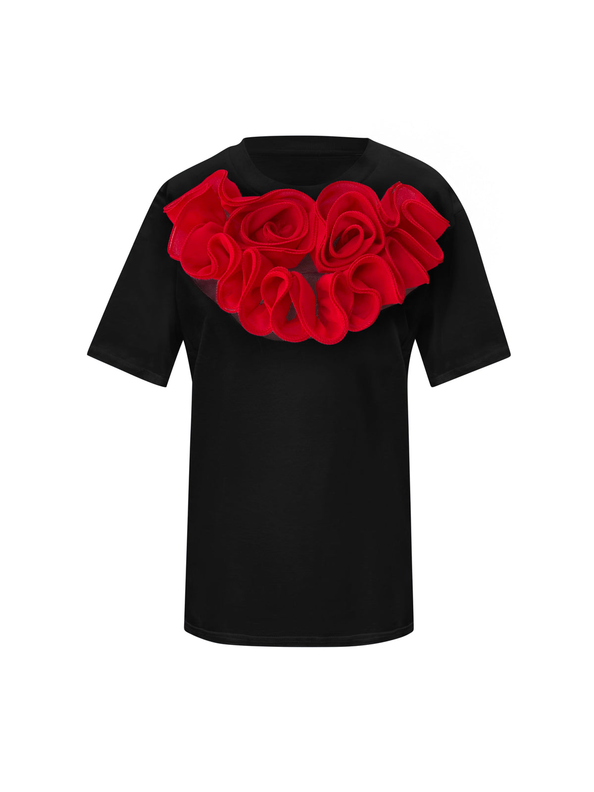 Red Roses Black Cotton T-Shirt