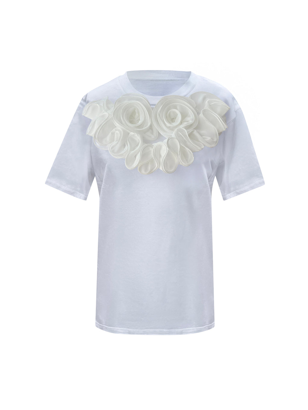 White Middle Large Roses Cotton T-Shirt