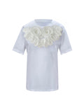 White Middle Large Roses Cotton T-Shirt
