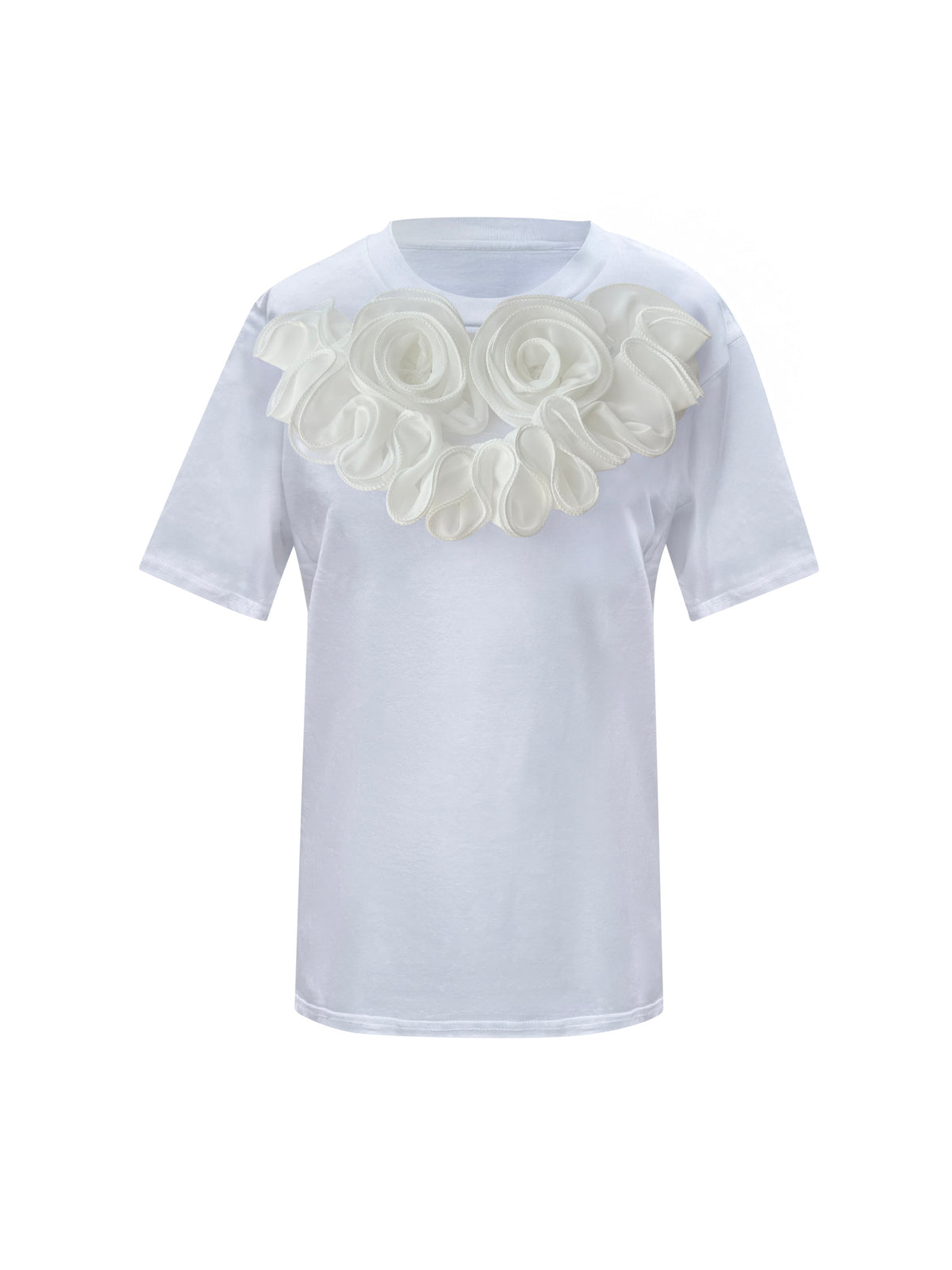 White Middle Large Roses Cotton T-Shirt
