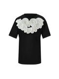 White Roses Black Cotton T-Shirt