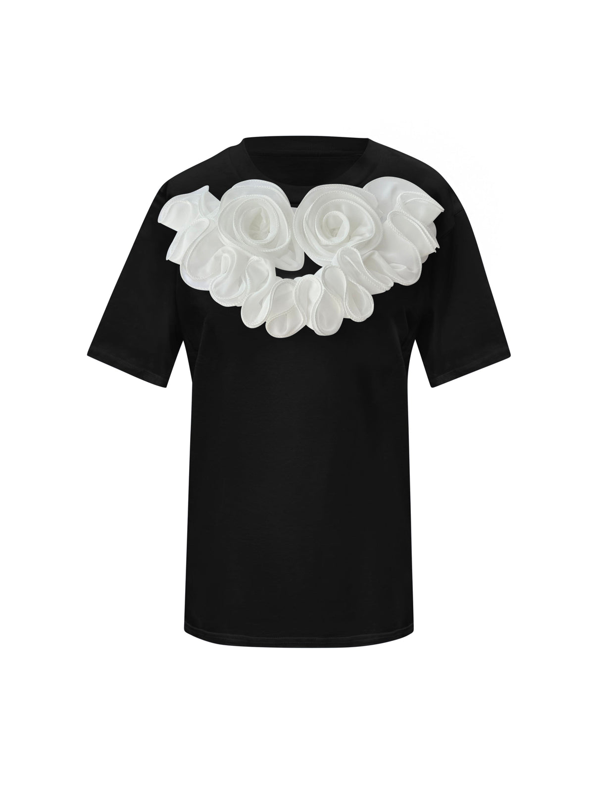 White Roses Black Cotton T-Shirt