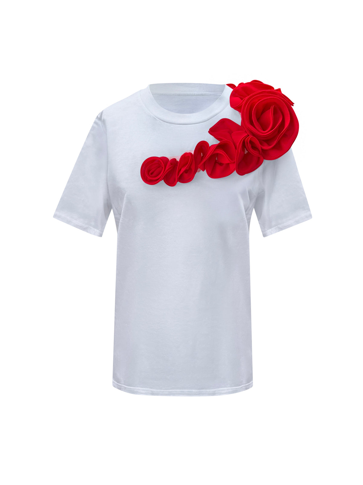 Red Rose Toma White Cotton T-Shirt