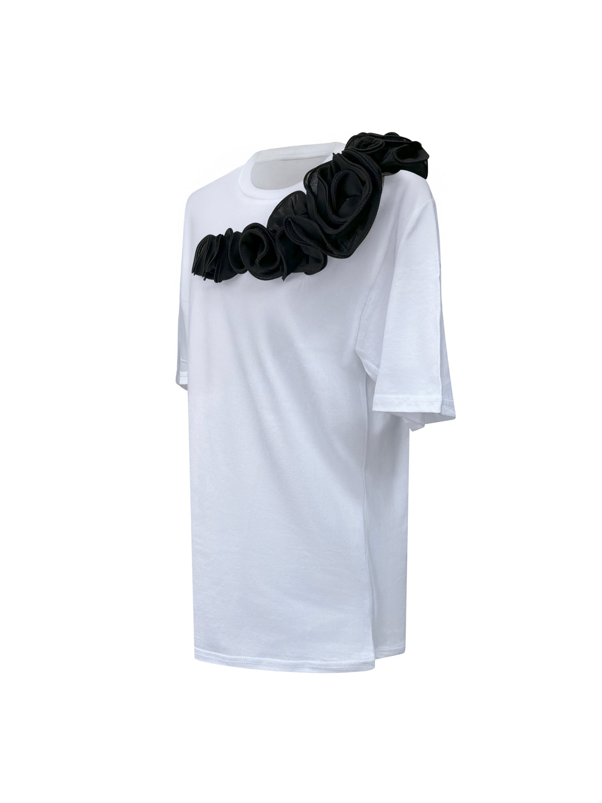 Black Roses One Shoulder Cotton T-Shirt