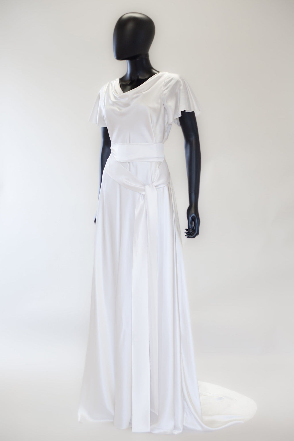'1930 Flutter' Silk Satin White Bias Cut Gown