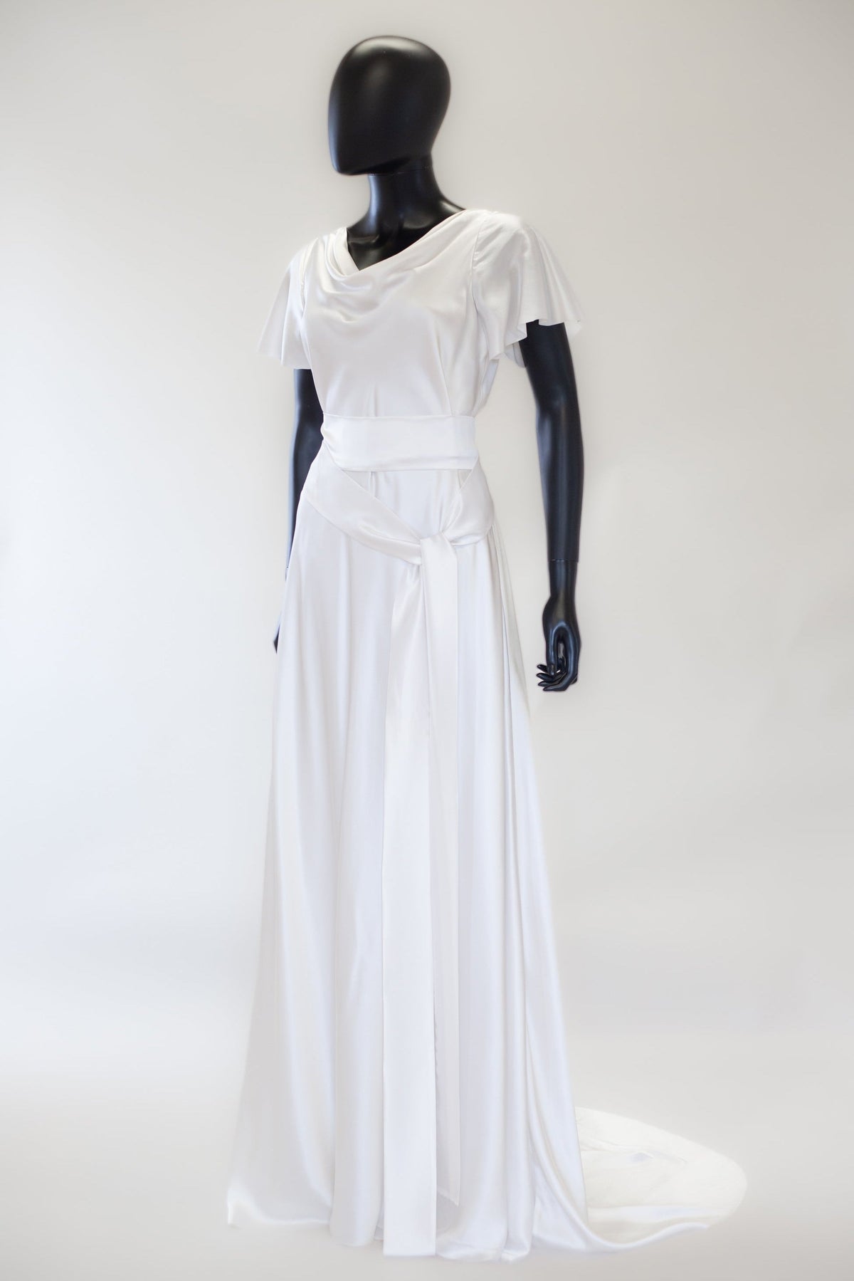'1930 Flutter' Silk Satin White Bias Cut Gown