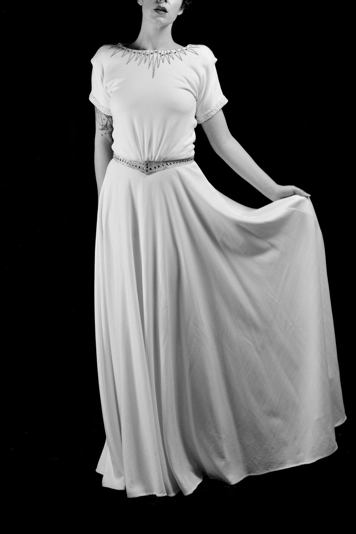 1940 - Beaded Crepe Jersey Dress - S/M (sample)