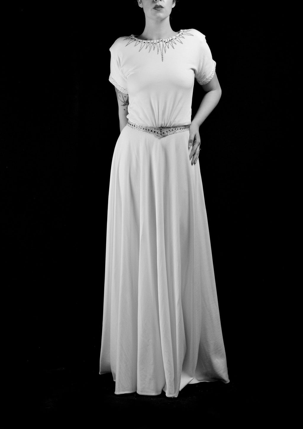 1940 - Beaded Crepe Jersey Dress - S/M (sample)