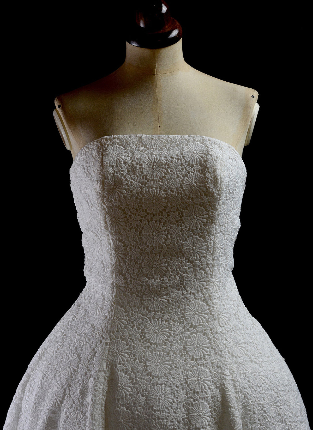 1950 - (reserved) Strapless Ivory Guipure Lace Midi Dress