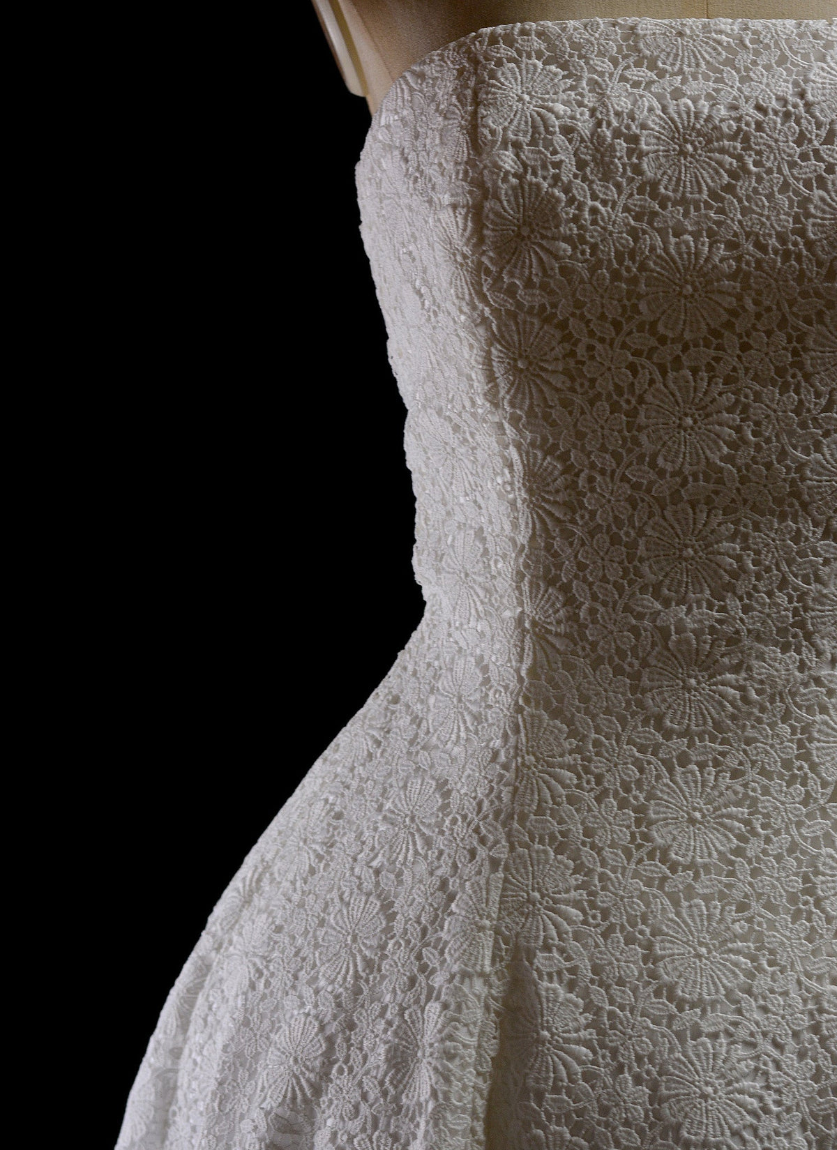 1950 - (reserved) Strapless Ivory Guipure Lace Midi Dress