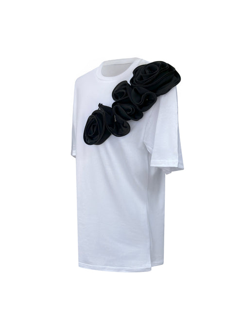 Black Roses Cotton White T-Shirt