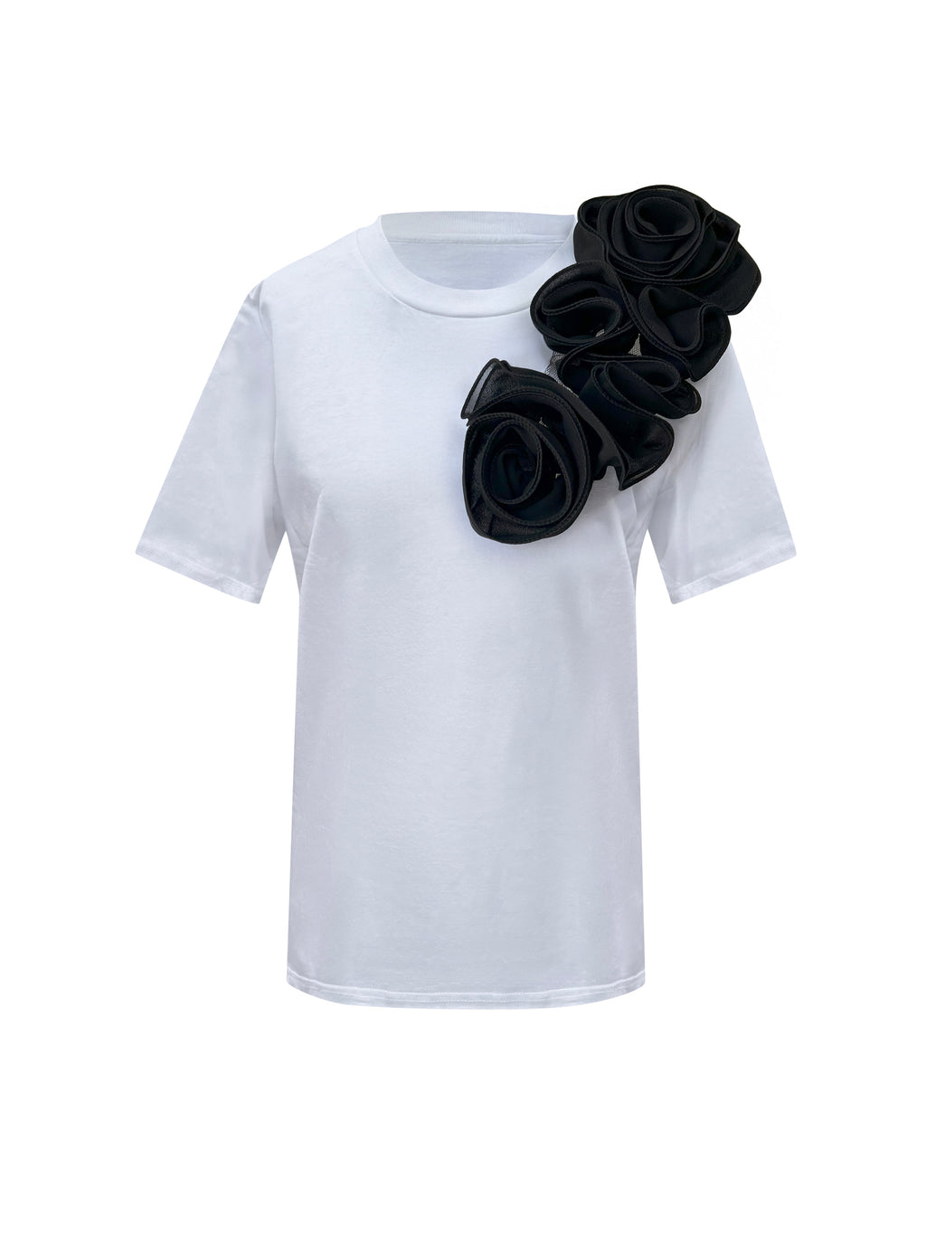 Black Roses Cotton White T-Shirt