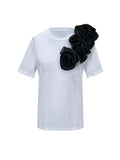 Black Roses Cotton White T-Shirt
