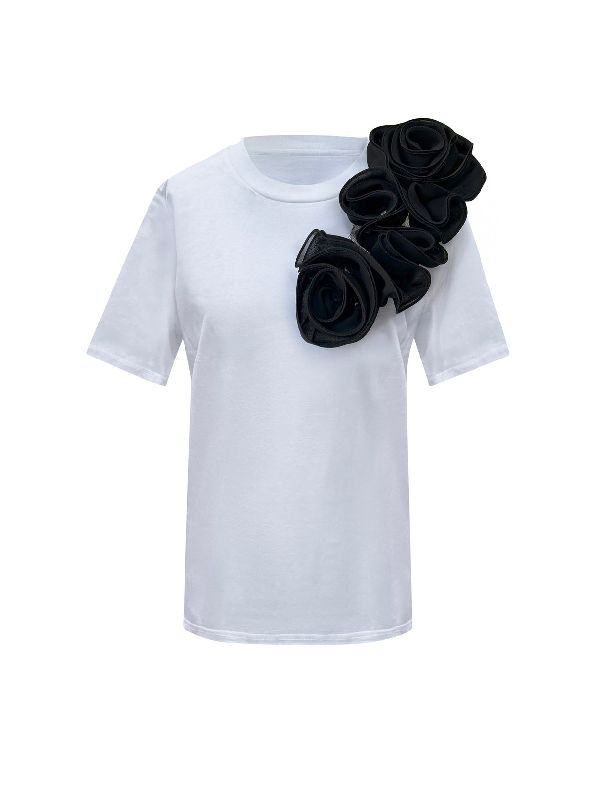 Black Roses Cotton White T-Shirt