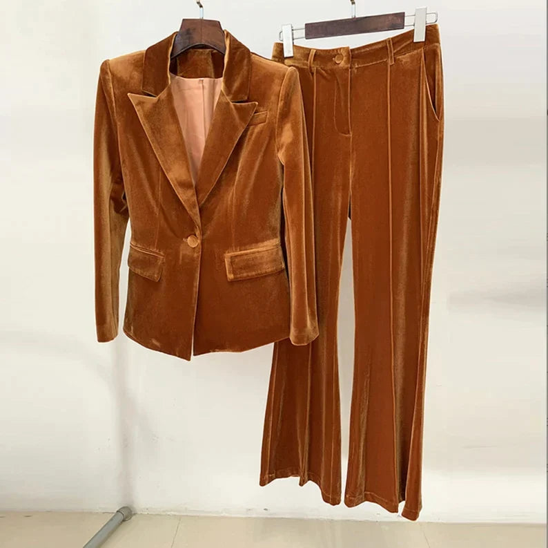 Women and Teens Orange Pink Blazer + Mid-High Rise Flare Trousers Pants Suit, Graduation, Speech Day, Birthday Party,