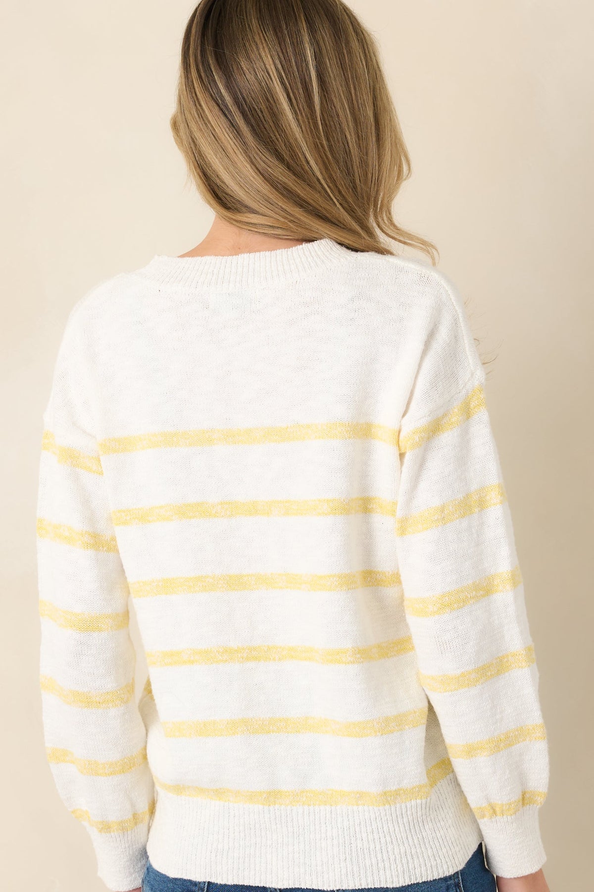 My Day Off Ivory & Yellow Cotton Stripe Sweater