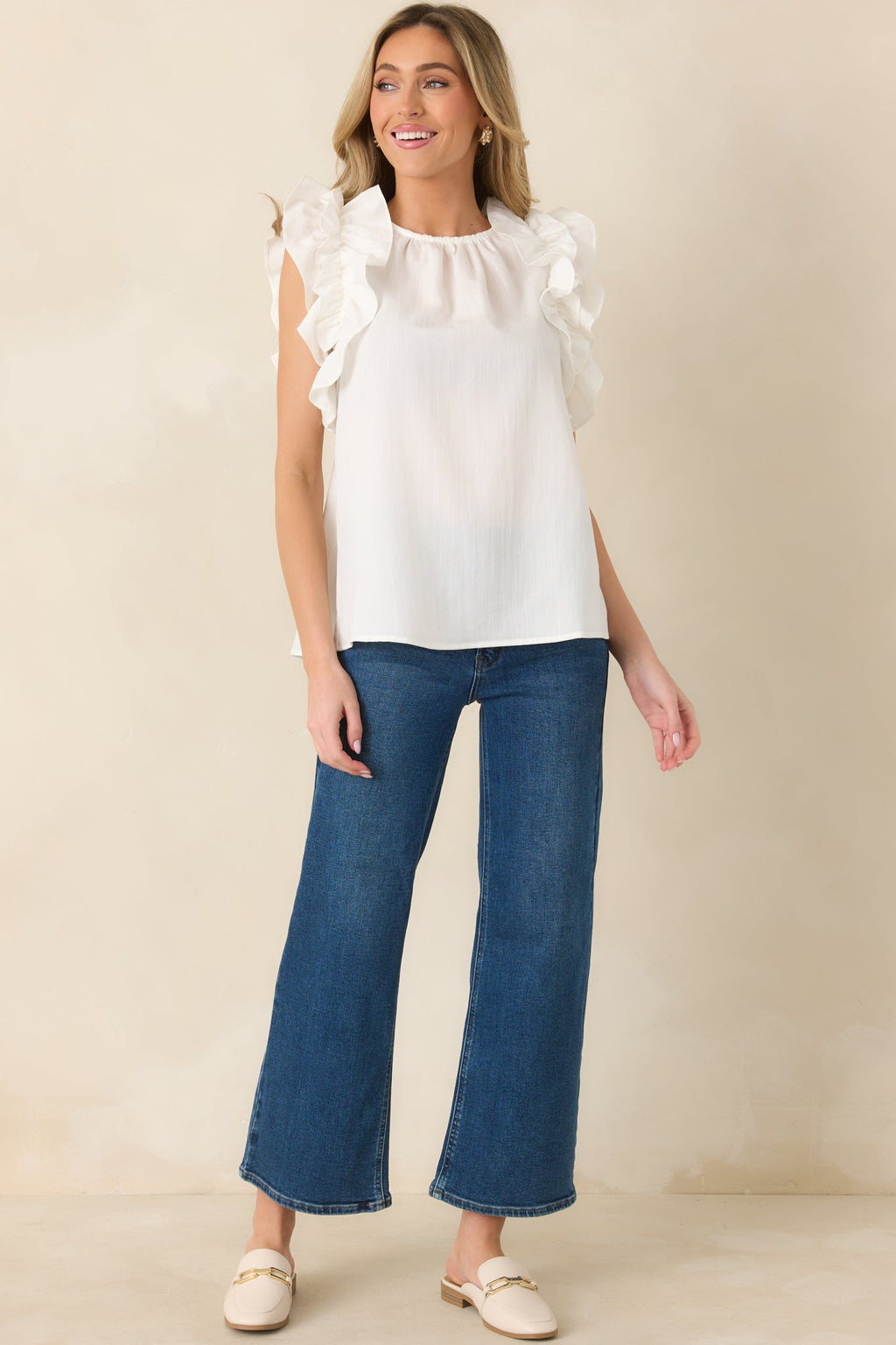 Dawn Of My Heart Ivory Ruffled Top