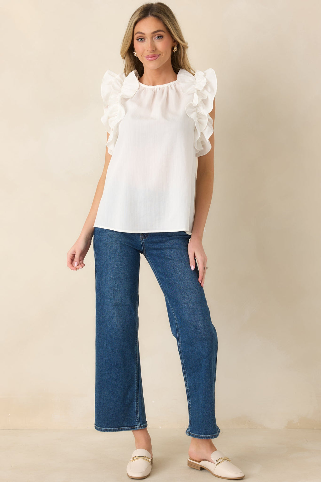 Dawn Of My Heart Ivory Ruffled Top
