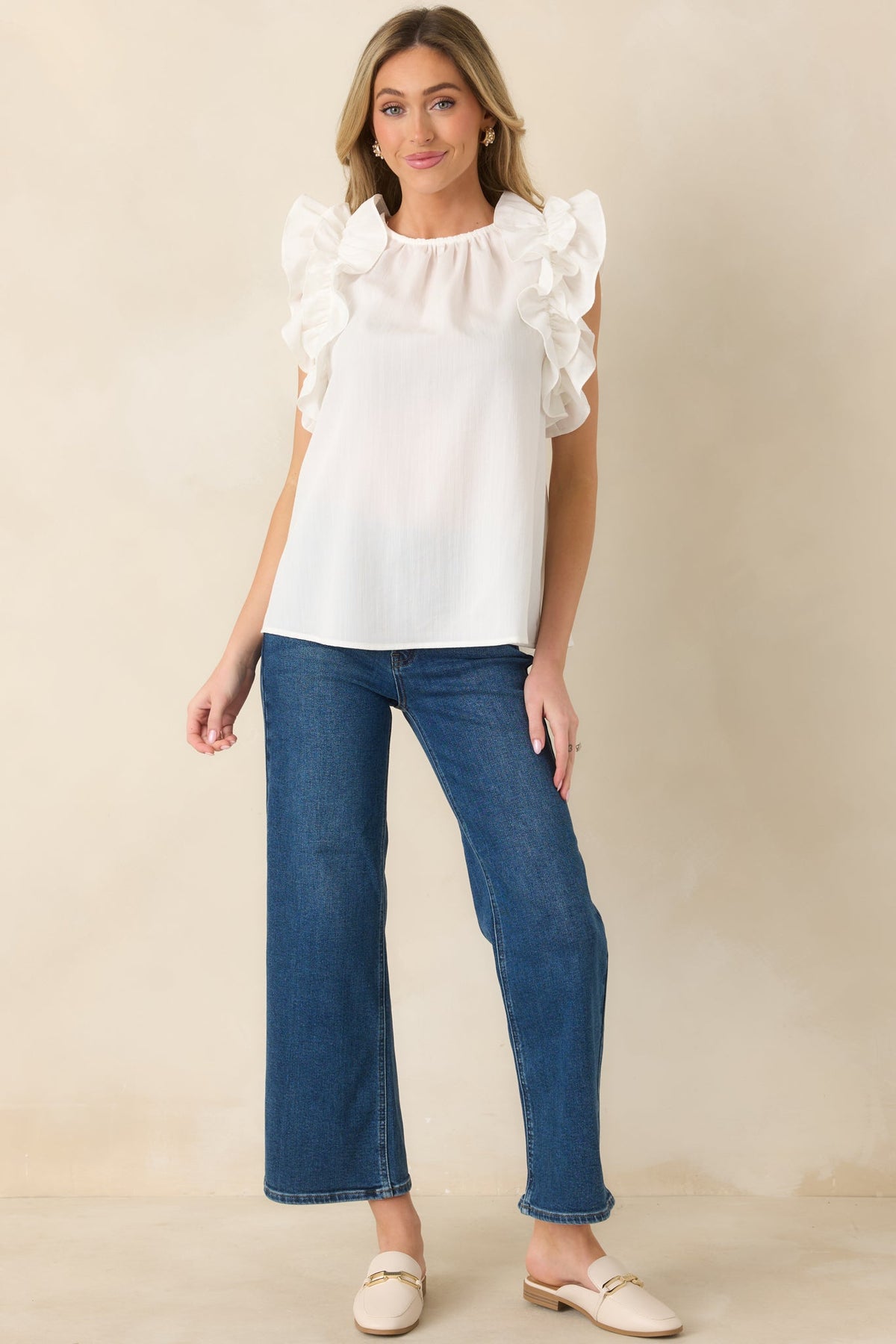 Dawn Of My Heart Ivory Ruffled Top