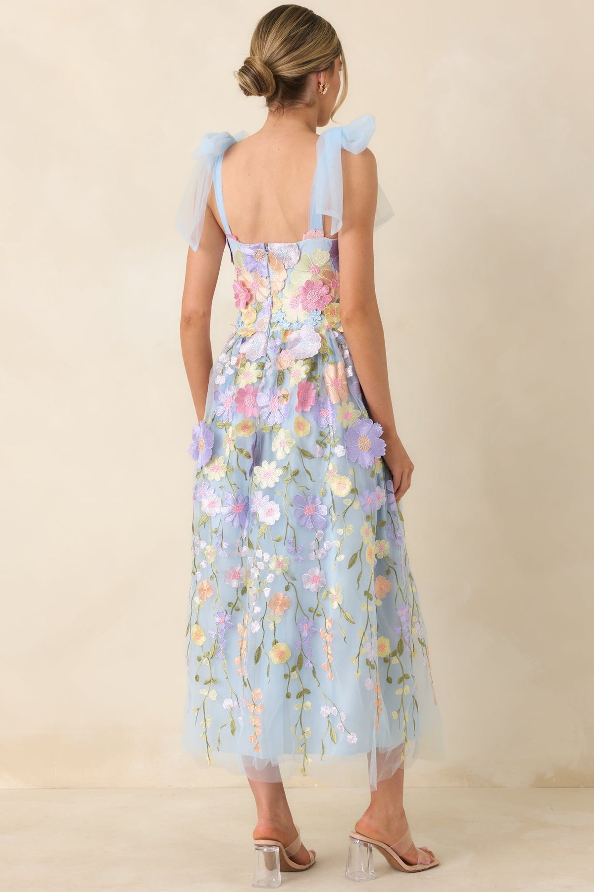 Spirit of Spring Light Blue Floral Embroidered Maxi Dress