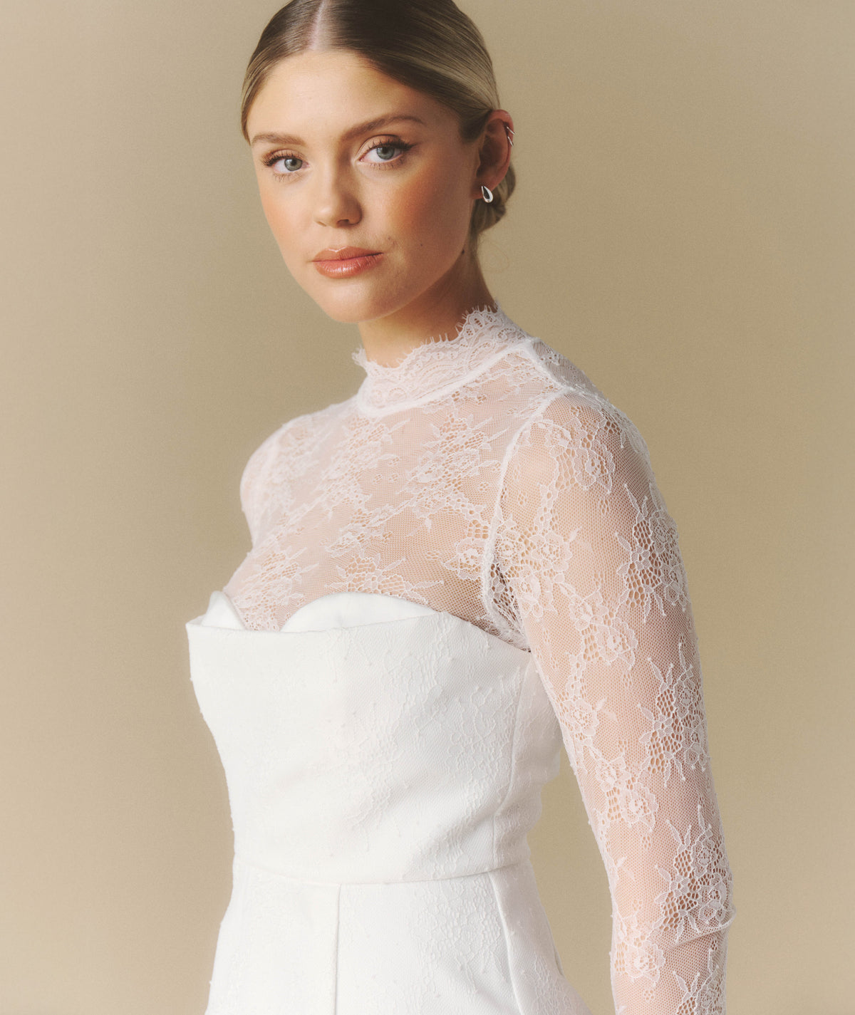 Lace Sleeve Cup Detail Midi Dress - White