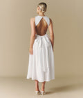 Bow Back Dropped Waist Midi Dress - White