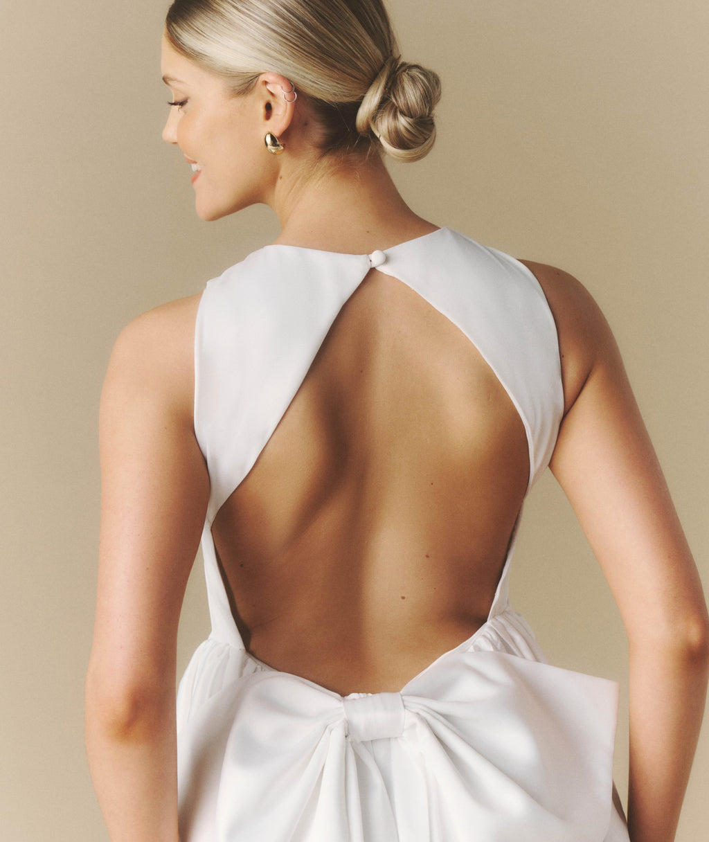 Bow Back Dropped Waist Midi Dress - White