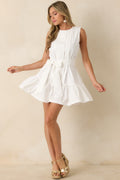 Prosperina Quinn White Pleated Cotton Mini Dress