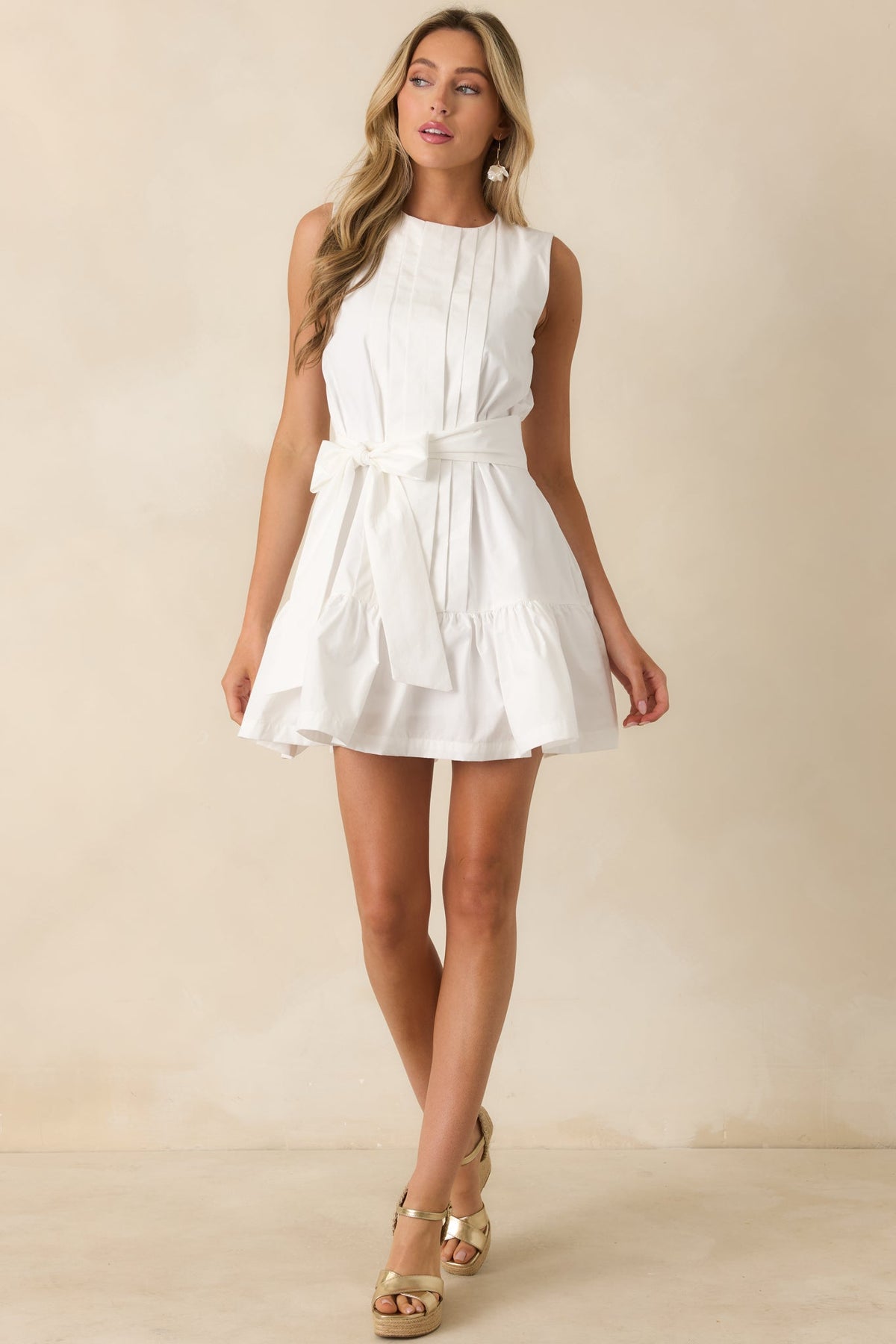 Prosperina Quinn White Pleated Cotton Mini Dress
