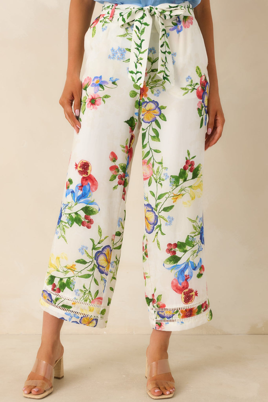 Gather & Go Ivory Multi Floral Wide Leg Pants