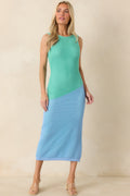 Cool Current Mint & Periwinkle Color Block Knit Midi Dress