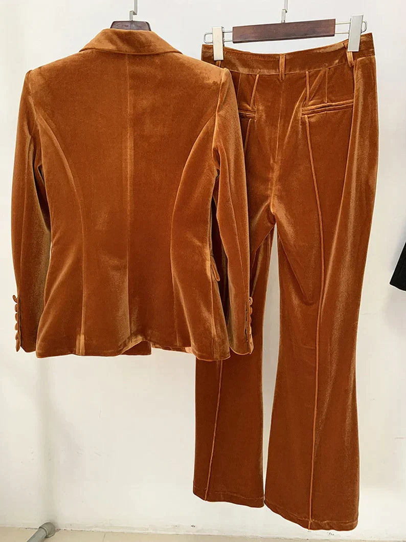 Women and Teens Orange Pink Blazer + Mid-High Rise Flare Trousers Pants Suit, Graduation, Speech Day, Birthday Party,