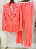 Women and Teens Orange Pink Blazer + Mid-High Rise Flare Trousers Pants Suit, Graduation, Speech Day, Birthday Party,
