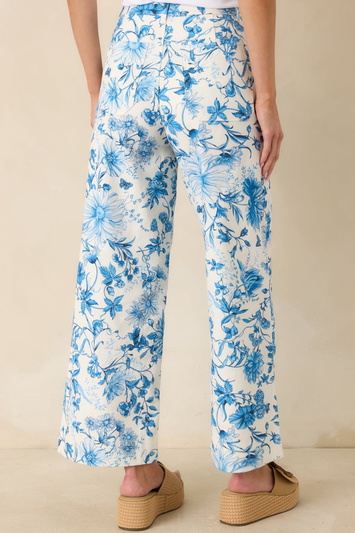Grow Your Own Way Blue Floral Print Cotton Wide Leg Pants
