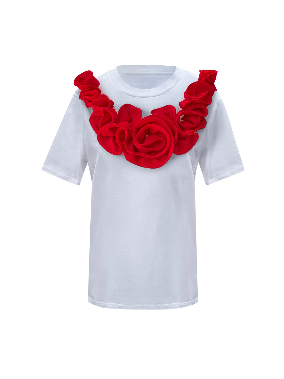 Red Middle Rose Toma Cotton T-Shirt