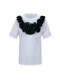 Black Middle Rose Toma Cotton T-Shirt